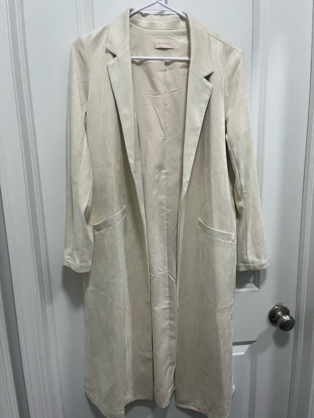 Skies Are blue Faux Suede Long Trench In Ivory With Slits On Side